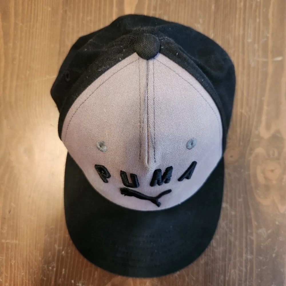 Youth Black And Gray Puma Snapback Hat 100% Cotton Adjustable